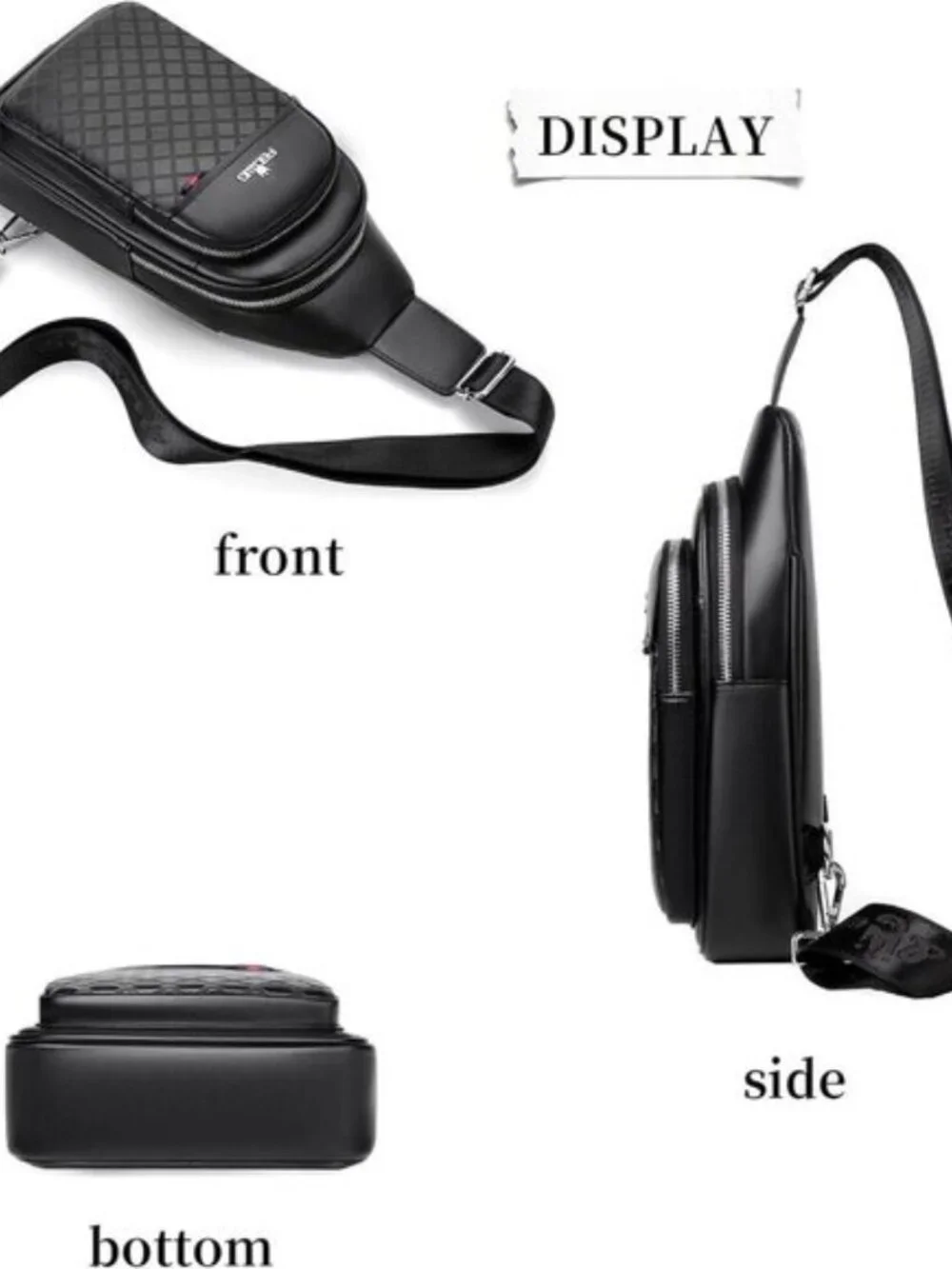 Men's Black Leather Chest Bag Water Resistant Sling Crossbody Backpack